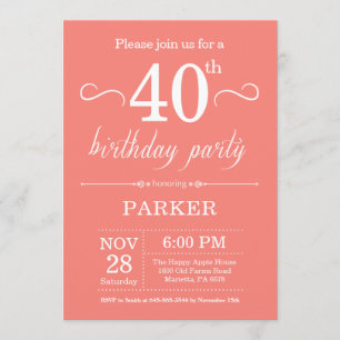 40e Birthday Invitation Coral Kaart