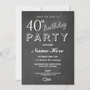 40E BIRTHDAY PARTY CHALKBOARD SURPRISE INVITE KAART