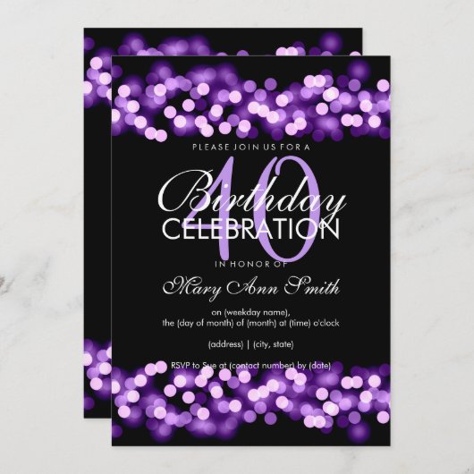 40e Birthday Party Faux Paarse Hollywood Glam Kaart (Voorkant / Achterkant)