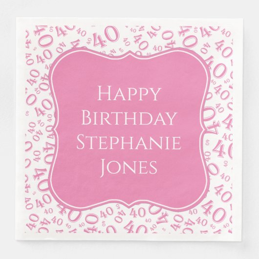 40e Birthday Pink/White Random Pattern 40 Servet (Voorkant)