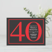 40e Birthday Red en zwart karton Kaart (Staand voorkant)