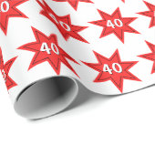 40e Birthday Red Star Cadeaupapier (Rol Hoek)