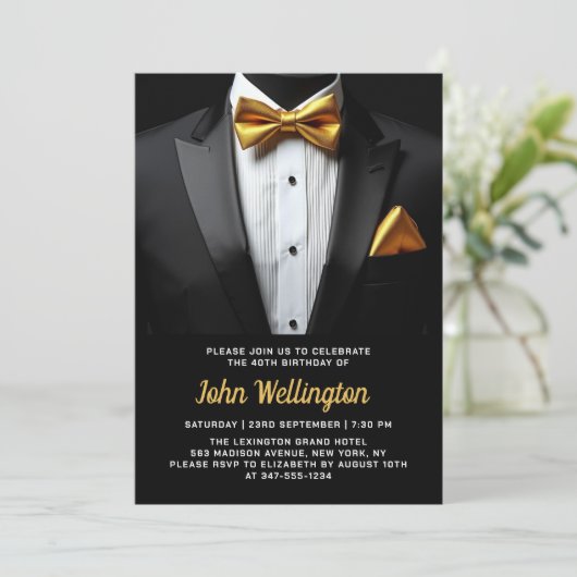 40e Black and Gold Tuxedo verjaardagsevenement Kaart (Staand voorkant)