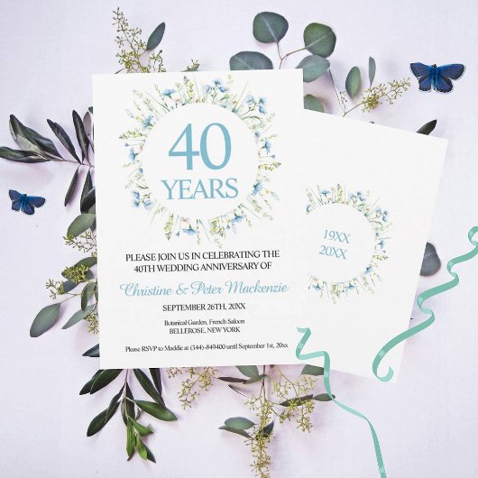 40e bruiloft Blue Wildflower Jubileum Kaart