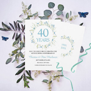 40e bruiloft Blue Wildflower Jubileum Save The Date