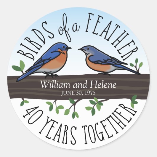 40e bruiloft Jubileum, Bluebirds of a Feather Ronde Sticker (Voorkant)
