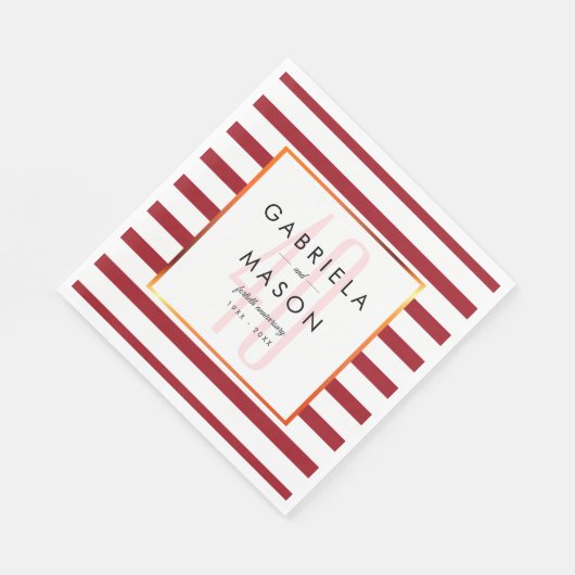 40e bruiloft Jubileum Classic Ruby Stripe Servet (Hoek)
