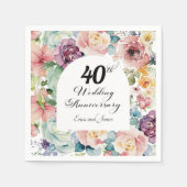 40e bruiloft Jubileum Elegant Script Floral Servet (Voorkant)
