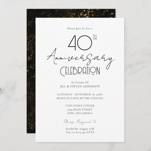 40e bruiloft Jubileum Elegant Script Invitation Kaart (Voorkant / Achterkant)