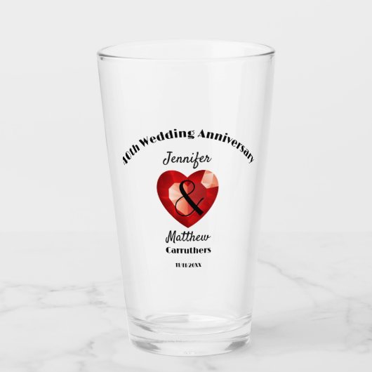 40e bruiloft Jubileum Gift Personalized Glas (Voorkant)