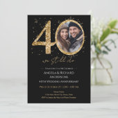 40e bruiloft Jubileum Gouden Glitter Foto Kaart (Staand voorkant)