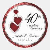 40e bruiloft Jubileum hart Ronde Sticker (Voorkant)