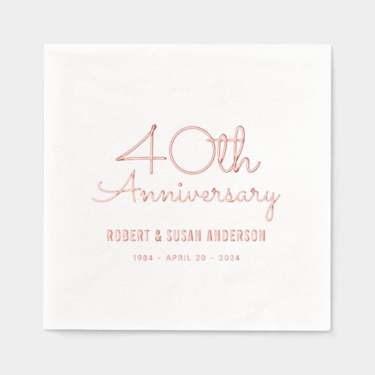 40e bruiloft Jubileum Modern Script Roos Gold Folie Servetten (Voorkant)