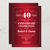 40e bruiloft Jubileum Partij - Ruby Red Kaart (Voorkant / Achterkant)