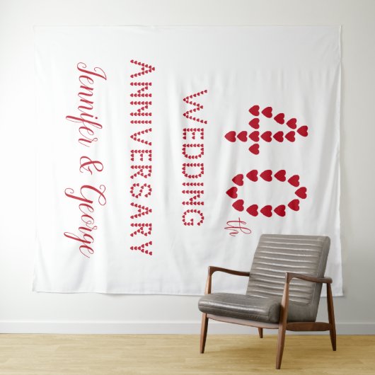 40e bruiloft Jubileum Ruby bruiloft rode harten Wandkleed (In Situ (horizontaal))