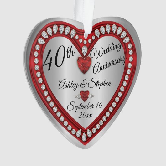 40e bruiloft Jubileum Ruby Diamonds Keepsake or Ornament (voorkant)