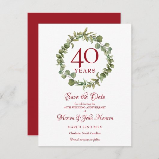 40e bruiloft Jubileum Ruby Save the Date Aankondigingskaart (Voorkant / Achterkant)