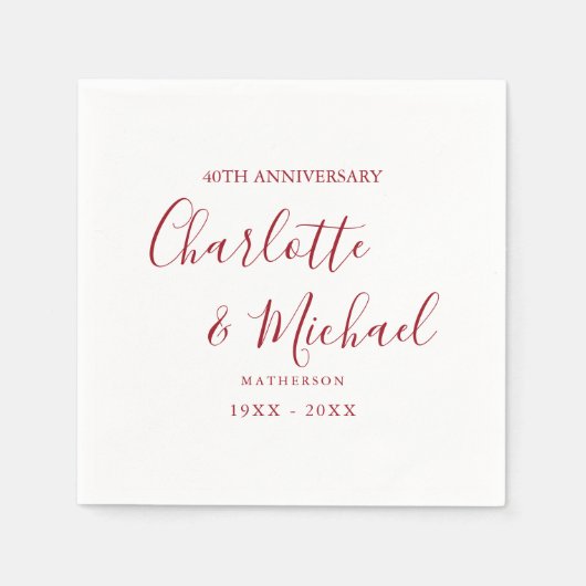 40e bruiloft Jubileum Ruby Script Elegant Servet (Voorkant)