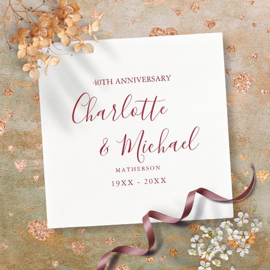 40e bruiloft Jubileum Ruby Script Elegant Servet