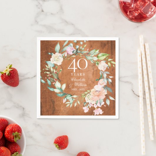 40e bruiloft jubileum Rustieke houten rozen Servet (Insitu)