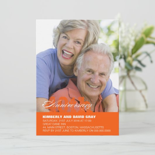40e bruiloft Jubileum uitnodiging in Sinaasappel (Staand voorkant)