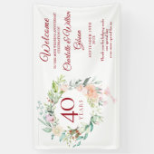 40e bruiloft Ruby Jubileum Rozen Floral Welkom Spandoek (Verticaal)
