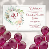 40e bruiloft Ruby Jubileum Rozen Floral Welkom Spandoek