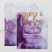 40e en Fabulous Birthday Party Paars 40e uitnodigi Kaart (Voorkant / Achterkant)