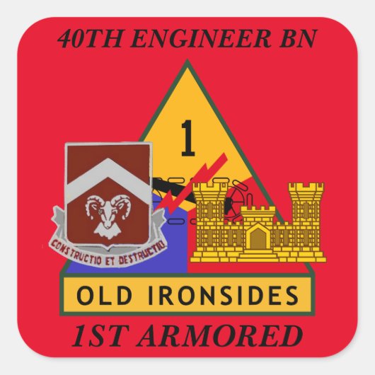 40E ENGINEER BATTALION 1STE GEARMOREERDE STICKERS (Voorkant)