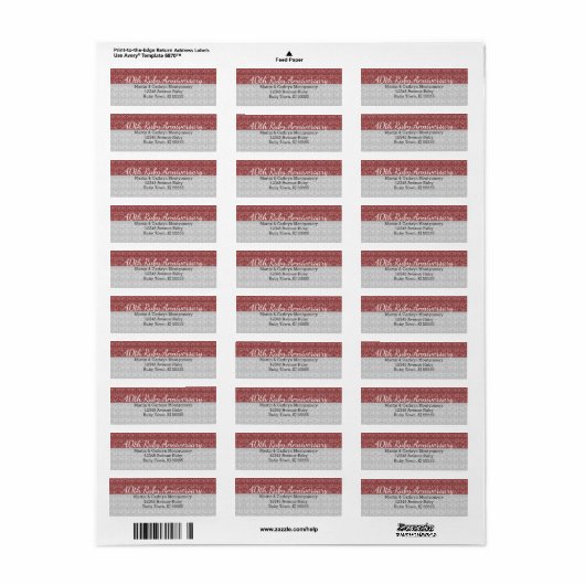 40e Étiquette de l'anniversaire de Ruby (Feuille entière)