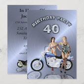 40e fête d'anniversaire Invitation avec moto (Devant / Derrière)