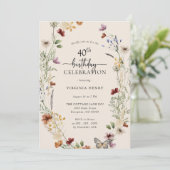 40e Floral Birthday Invitation Kaart (Staand voorkant)