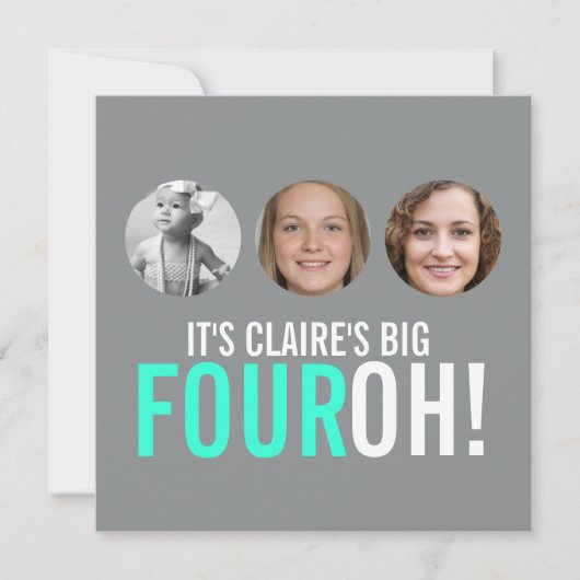 40e FOUROH gris et rose ! photo invitation d'anniv (Devant)