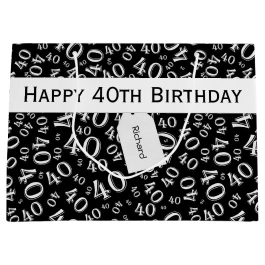 40e geboortecijfer Patroon zwart/wit 40 Large Cadeautasje (Voorkant)