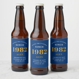 40e geboortedag 1982 Blue Gold Elegant Chic Bier Etiket