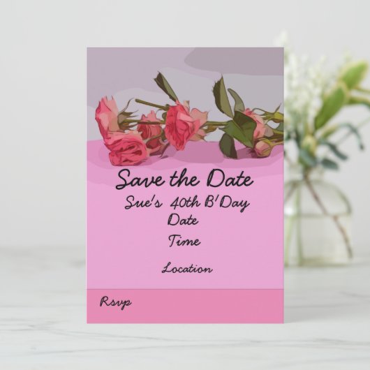 40e geboortedag, datum met roze rozenrozenwaterver kaart (Staand voorkant)
