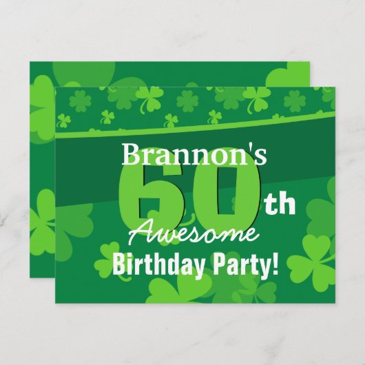 40e Geweldige Birthday Green Shamrocks G002F Kaart (Voorkant / Achterkant)