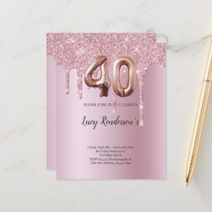 40e glitter gouden rozen ballon Verjaardagskaart