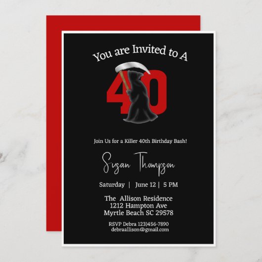 40e Grim Reaper Invitation d'anniversaire (Devant / Derrière)