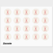 40e Hand Getrokken Roze Bow Champagne Glas Verjaar Ronde Sticker (Vel)