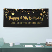40e Happy Birthday Black Gold Stars of Jouw tekst Spandoek (Beurs)