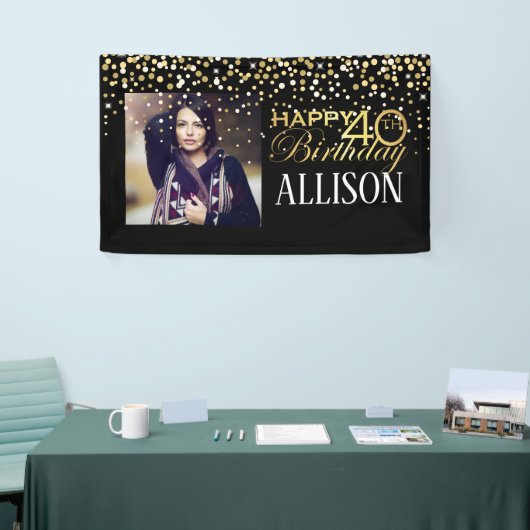 40e Happy Birthday-ontwerp met gouden confetti Spandoek (Beurs)