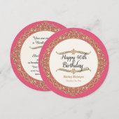 40e Happy Birthday Party Celebration Round Invite Kaart (Voorkant / Achterkant)