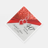 40e Helderrood en Glitter Jubileum / bruiloft Servet (Hoek)