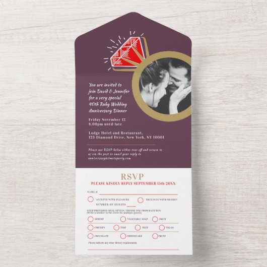 40e huwelijksjubileum ring maaltijd RSVP foto All In One Uitnodiging (Binnen)