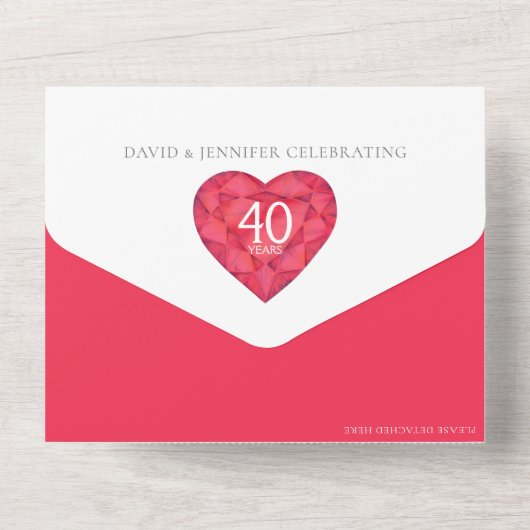 40e huwelijksjubileum robijnen bruiloft rode hart  all in one uitnodiging (Achterkant)