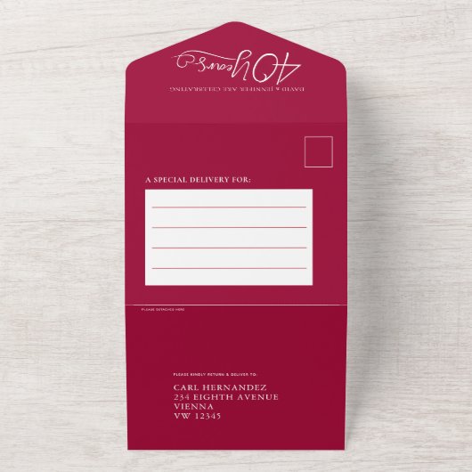 40e huwelijksjubileum robijnen bruiloft rode maalt all in one uitnodiging (Buitenkant)