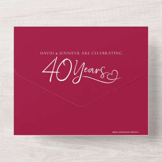40e huwelijksjubileum robijnen bruiloft rode maalt all in one uitnodiging (Achterkant)