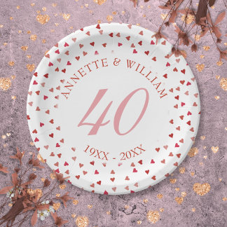 40e huwelijksverjaardag Robijnen Harten Confetti Papieren Bordje