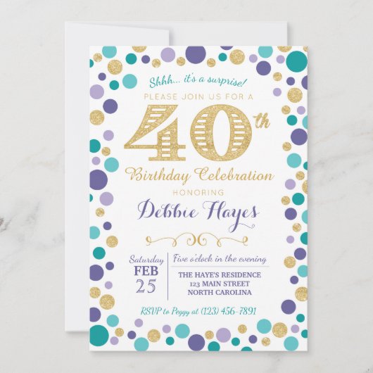 40e Invitation à la fête d'anniversaire surprise (Devant)